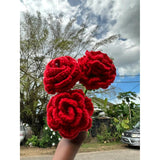 3Pcs Crochet Rose Bouquet, Crochet Flower Bouquet, Rose Flower For Gift, Knitted Flowers Bouquet For Valentine'S Day Wedding Women'S Day Mothers Day Anniversary Birthday Graduation
