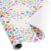 Birthday Wrapping Paper Roll,Colourful Paper With Polka Dot Gold Happy Birthday And Cut Lines On Reverse(17In×33Ft Roll)