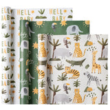 Kraft Baby Shower Wrapping Paper - Mini Roll - 3 Rolls - 17 Inch X 120 Inch - Jungle Animal Wrapping Ppaer For Neutral Baby Shower, Kids Boys Girls Birthday