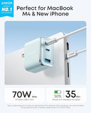 70W 3 Port USB C Fast Charger Block Compact Wall Charger with Cable Black