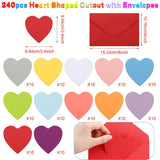 240 Pcs Valentines Day Heart Cards With Envelopes Blank Colorful Heart Shaped Greeting Cards Paper Cutouts For Valentines Party Gift Exchange Anniversary Weddings(Bright Colors)