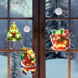 Christmas Window Decorations Lights With Suction Cup 3 Pcs Battery Operated Hanging Light Santa Claus, Bells, Christmas