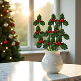 10Pcs Christmas Holly Berries Faux Berry Flowers With Leaves Xmas Berry Picks Wreath Branches Christmas Vase Fillers, Artificial Flowers
