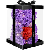Cute Bear Rose Flower With Light | Women Gifts & Indoor Table Decorations For Christmas, Valentines, Mothers Day, Birthday, Anniversary | Handmade Gifts For Women Mom Wife Girlfriend (Purple)