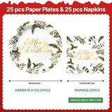 50Pcs Christmas Paper Plates And Napkins Disposable Paper Plates For Christmas Party Supplies