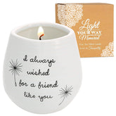 Pavilion - 8 Oz Candle Holder - White Ceramic Candle Jar with 100% Soy Wax Candle Cotton Scent "I Always Wished For A Friend Like You" Ideal Gift for a Friend - Printed Text, Love Theme & Oval Shape