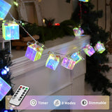 Christmas Gift Box String Lights With Remote Timer,13Ft 20 Led Iridescent Christmas Decoration, Usb Battery Operated Fai