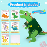 Dinosaur Valentines Day Box And Cards For Kids Classroom School Exchange, Valentines Gift Party Favors For Boys Girls - 1 Diy Box, 32 Valentine Cards, 1 Teacher Card
