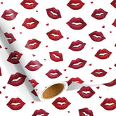 Valentine'S Day Red Lips Wrapping Paper Roll - 17In X 16.4Ft - Romantic Wrapping Paper With Red Lips & Red Hearts Design - Ideal For Bridal Shower, Wedding, Birthday, Valentine'S Day