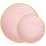 32 Piece Combo Plates Set includes 16-7'' inch Plate & 16-10'' inch Plates Pink Hammered Plastic Party Plate Premium heavyweight Elegant, Disposable, Tableware, Dishes,