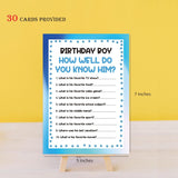 How Well Do You Know The Birthday Guy, Would He Rather, 2 Sides Printed Birthday Party Game-Set Of 30, Questionnaire Cards, Bday Party Ideas-Wkbb04