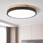 11.81 Inch Wood Black LED Ceiling Light Low Profile Flush Mount Fixture