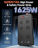 Outdoor Waterproof Power Strip IPX6 6 Outlets 4 USB Ports 15FT Extension Cord Wall Mount
