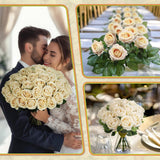100 Pcs Fake Champagne Roses, Artificial Champagne Flowers Bulk Realistic Silk Faux Rose With Stems For Wedding Decoration Anniversary Bridal Bouquet Diy Floral Arrangement Romantic Home Decor Gifts