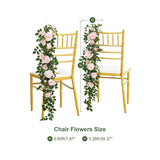 4Pcs Pink & Sage Green Hanging Flowers Garland Wedding Chair Decorations Aisle Pew Floral Swag Artificial Flowers For Ceremony Chair Back Floral Decor Reception Church Party