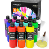 12 Colors Acrylic Paint, 250Ml/8.45Oz Bottles Acrylic Paint Set, Rich Pigments, Bulk Painting Supplies For Artists, Beginners And Kids Painting On Rocks Crafts Canvas Wood