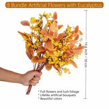 8 Bundle Artificial Flowers With Eucalyptus, 19.6" Fake Flowers Fall Decor Mixed Silk Faux Flower For Autumn Vase Centerpiece Table Wedding Party Home Decor Floral Arrangements, Yellow