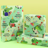 Green Wrapping Paper 6 Sheet,Crocodile Wrapping Paper Birthday,Happy Birthday Alligator Gift Wrap Paper For Crocodile Jungle Tropical Safari Animals Boys Kids Birthday Baby Shower Party