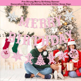 Pre-Strung Merry Birthday Banner Decorations Glitter Pink Christmas Xmas Tree Decoration Happy Birthday Baby Shower Vacation Holiday Party No Diy