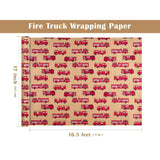 Kraft Fire Truck Wrapping Paper Roll - Mini Roll - 17 Inch X 16.5 Feet - Red Fire Engine Car Wrapping Paper, Perfect For Kids Boys Birthday, Baby Shower