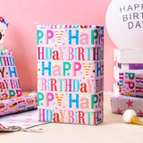Pink Birthday Wrapping Paper Roll - Colorful Happy Birthday Letters With Metallic Foil Shine & Stars Reversible Gift Wrap For Girls Baby Shower, Party - Mini Roll - 17 Inch X 16.5 Feet