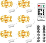 6 Pack Fairy Lights Battery Operated with Remote and Timer 7FT 20 LED Warm White Firefly String Lights for Mason Jars Wedding Party Decor