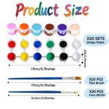 20 Pack Mini Acrylic Paint Set, 12 Colors Washable Paint Strips For Kids & Adults - Includes 40 Brushes (20 Flat + 20 Pointed), 280 Pcs Kids Paint Kits For Easter Eggs, Birthday, Classroom Party