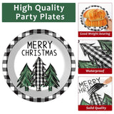 100Pcs Christmas Paper Plates And Napkins Buffalo Plaid Xmas Party Decoration Disposable Merry Christmas Tree Themed Tableware Dinnerware Set For Holiday Xmas Winter Party Supplies Serve 25