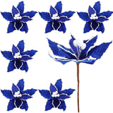 6 Pcs Royal Blue Christmas Poinsettia Flowers Artificial Large Poinsettia Picks Faux Frost Edged Flannel Flowers For Christmas Tree Ornament Holiday Decorations