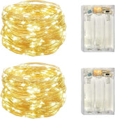 2 Pack Battery Operated Mini LED Fairy Lights 18FT 50 LED Warm White String Lights with Timer Silver Wire for Wedding Party Bedroom Decor