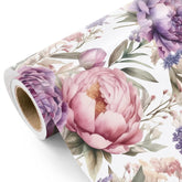 Floral Wrapping Paper Roll - Mini Roll - 17 Inch X 9.8 Feet - Purple Flower Wrapping Paper, Perfect For Girls Women Birthday, Wedding, Bridal Shower