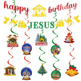Christmas Party Jesus Banner - 12Pcs Holy Night Supplies Merry Christmas Hanging Swirls Jesus Birthday Party Decorations