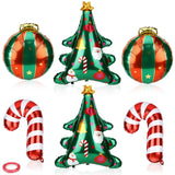 6 Christmas Foil Balloons, Christmas Balloons Set With Hanging Ball Christmas Cane Christmas Tree Balloons Ribbon Straw Christmas Decorations For Birthday Festival Candy Theme Party, 3 Styles