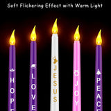 5 Pack Led Advent Candles With Words Hope Peace Love Joy Jesus - Flameless Taper Candles For Christmas Wreath Celebration Decor, Pink, Purple, White