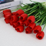 20 Pcs Real Touch Artificial Tulips With Vase, Large Faux Flower Arrangement In Heavy Fluted Glass, Bouquet For Dining Table Centerpiece, Home Office, Spring Decor, Set With Dust Bag (Red)