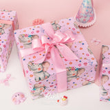 Reversible Baby Girl Wrapping Paper Elephant With Pink Polk Dots Paper For Baby Shower Kids Birthday Party - 17Inch X 394Inch(33Feet)