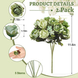 5 Stems 10 Heads Artificial Flowers Small Roses With Leaf Bouquet For Valentines Decoration Kitchen Wedding Office (2 Pack, Green)
