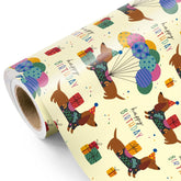 Puppy Dog Wrapping Paper - Mini Roll - 17 Inch X 9.8 Feet - Yellow Birthday Wrapping Paper Perfect For Kids Boys Grils, Baby Shower