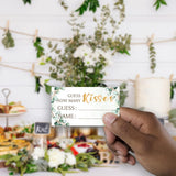 Bridal Shower Game Cards Kit (1 Standing Sign + 50 Guessing Cards),Greenery Golden,Guess How Many Kisses For The Soon To Be Mrs,Bridal Tribe Party - Rh15