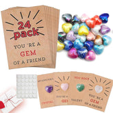 Gem Valentines Day Cards,24 Pack Valentine'S Day Cards With Heart-Shaped Gemstone For School Classroom Class Party Favor,Valentines Heart Crystals With Cards Exchange Gift For Boys Girls