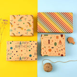 Birthday Wrapping Paper For Kids Girls Women Boys Men,12 Sheets Kraft Brown Recycled Gift Wrapping Paper 4 Styles Of ''Happy Birthday'' Balloon Rainbow Stars Precut 20" X 29" Folded