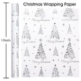 White Christmas Wrapping Paper Roll - 3D Embossed Trees And Letters With Silver Foil Metallic Shine Gift Wrap For Christmas, New Year Celebration, Holiday - Mini Roll - 17 Inch X 33 Feet