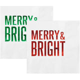 100 Pcs Christmas Paper Napkins Disposable, Merry Bright Red And Green Foil Cocktail Napkins, Xmas Holiday Party Guest Dinner Napkin Hand Towels For Christmas Winter Party Supplies, 6.5 X 6.5 Inch
