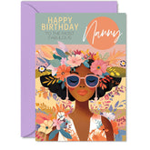 Nanny Birthday Card – Fabulous Floral Afro Queen Design – Tropical Flowers – Stylish Colorful Greeting For Nanny – 5X7 Inches With Envelope – Modern Card For Her