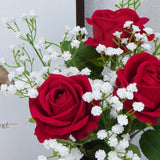 Fake Flowers Artificial Flowers Decorative Bouquet With Faux Baby'S Breath, Velvet Roses Small Floral Arrangements For Wedding Table Centerpieces Home Décor