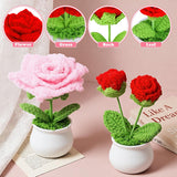 6Pcs Knitting Crochet Flowers Potted Plants, Crochet Flowers Artificial,Small Potted Knitted Home Office Decor Mothers Day Valentines Day Birthday Gifts