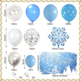 Christmas Snowflake Balloon Garland Arch Kit With Snow Backdrop Banner Pearl Blue White Metallic Silver Latex Balloons Polt Dot Snowflake Confetti Winter Xmas New Year Party Decoration Supplies