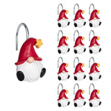 Christmas Shower Curtain Hooks, Gnome Shower Curtain Rings, Hand Painted Resin Christmas Decor, Winter Bathroom Decoration, Red Hat With Yellow Star, Set Of 12