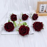 6Pcs Burgundy Corsage And Boutonniere Set, Artificial Rose Wrist Corsage Bracelets Band For Wedding Decorations Prom Party Men Suit Flower Accessories