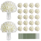 20Pcs White Hydrangea Artificial Flowers, Ivory Faux Hydrangea Flowers, Silk Flowers Heads With Stems, Fake Hydrangeas For Home Decor Wedding Party Centerpieces Diy Floral Arrangements